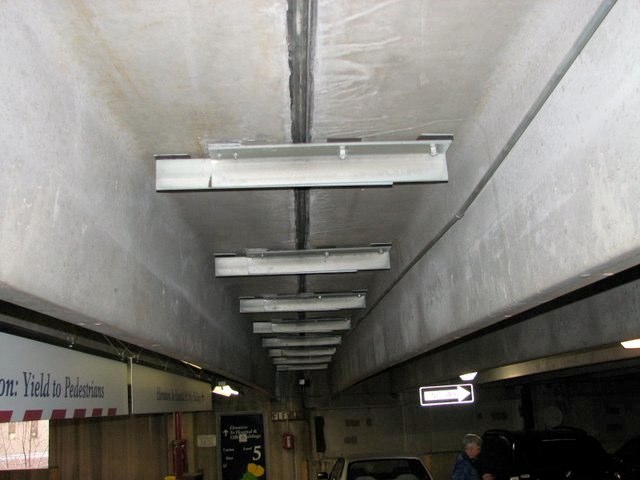 Precast parking garage reinforcement installed